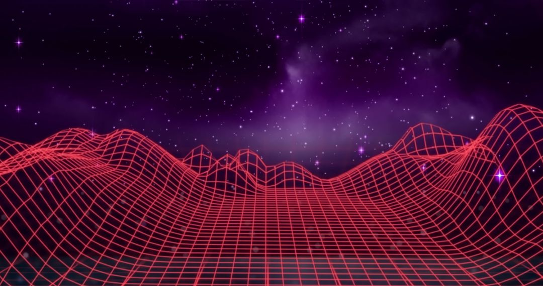 Futuristic Neon Grid with Starry Galaxy Background