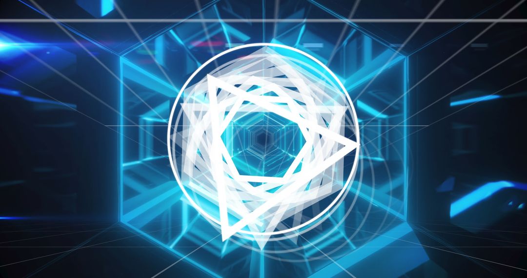 Abstract Neon Tunnel with Geometric White Shapes