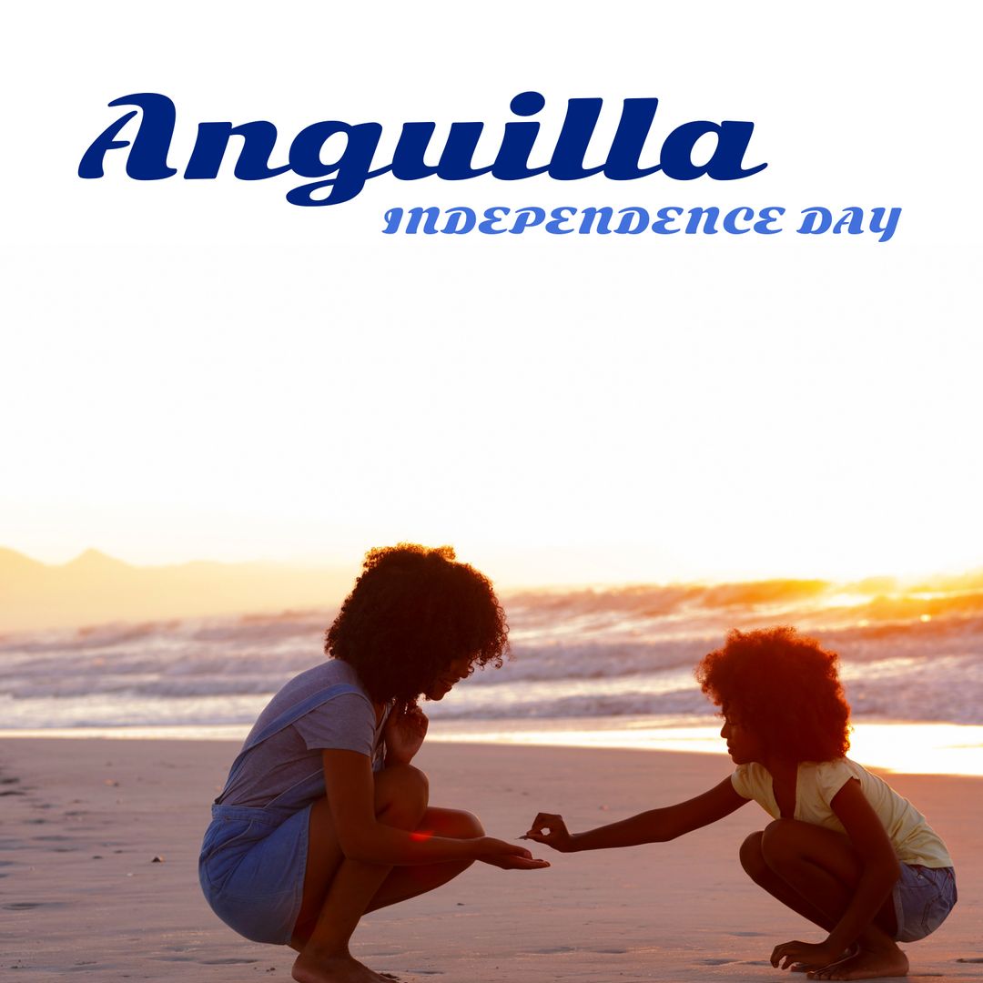 Mother and Daughter Celebrating Anguilla Independence Day at Sunset Beach - Download Free Stock Templates Pikwizard.com