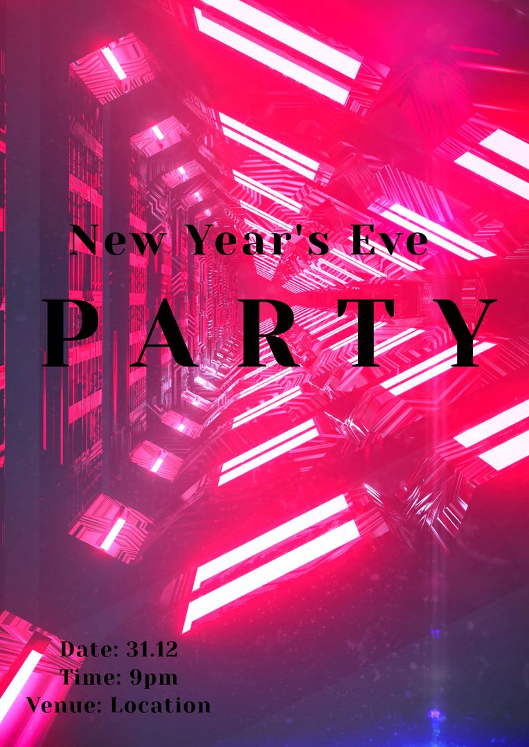 New Year's Eve Party Invitation with Futuristic Pink Lighting