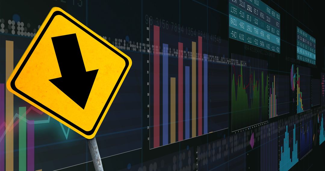 Graph Decline Concept with Road Sign and Financial Analytics