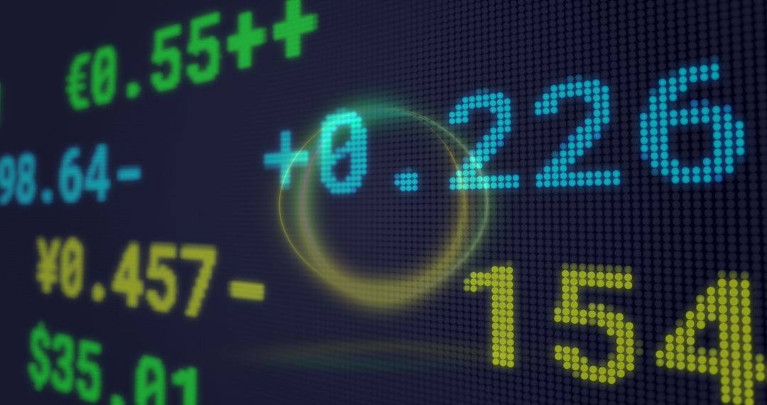Neon Circles Overlay on Financial Data Illustrating Global Technology Drive