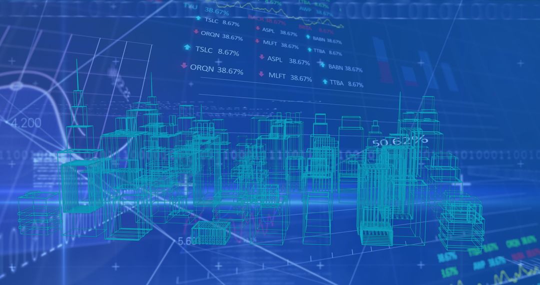 Futuristic Digital Cityscape with Data Visualization Elements
