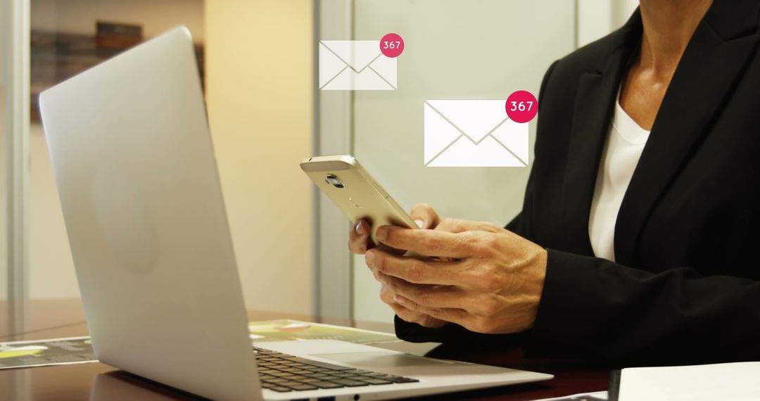 Professional Using Smartphone for Communication and Email Management