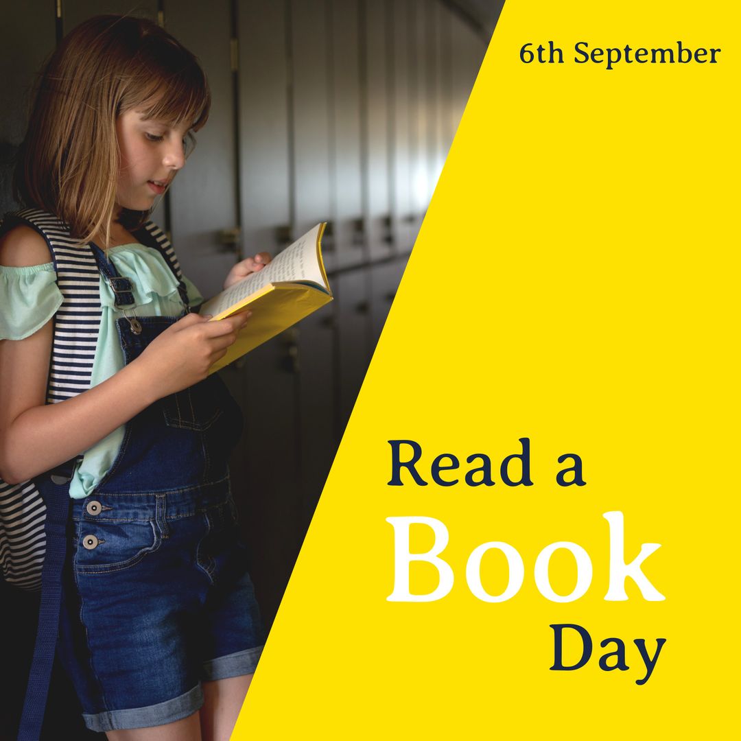 Caucasian Girl Enjoying Book in Locker Room for Read a Book Day