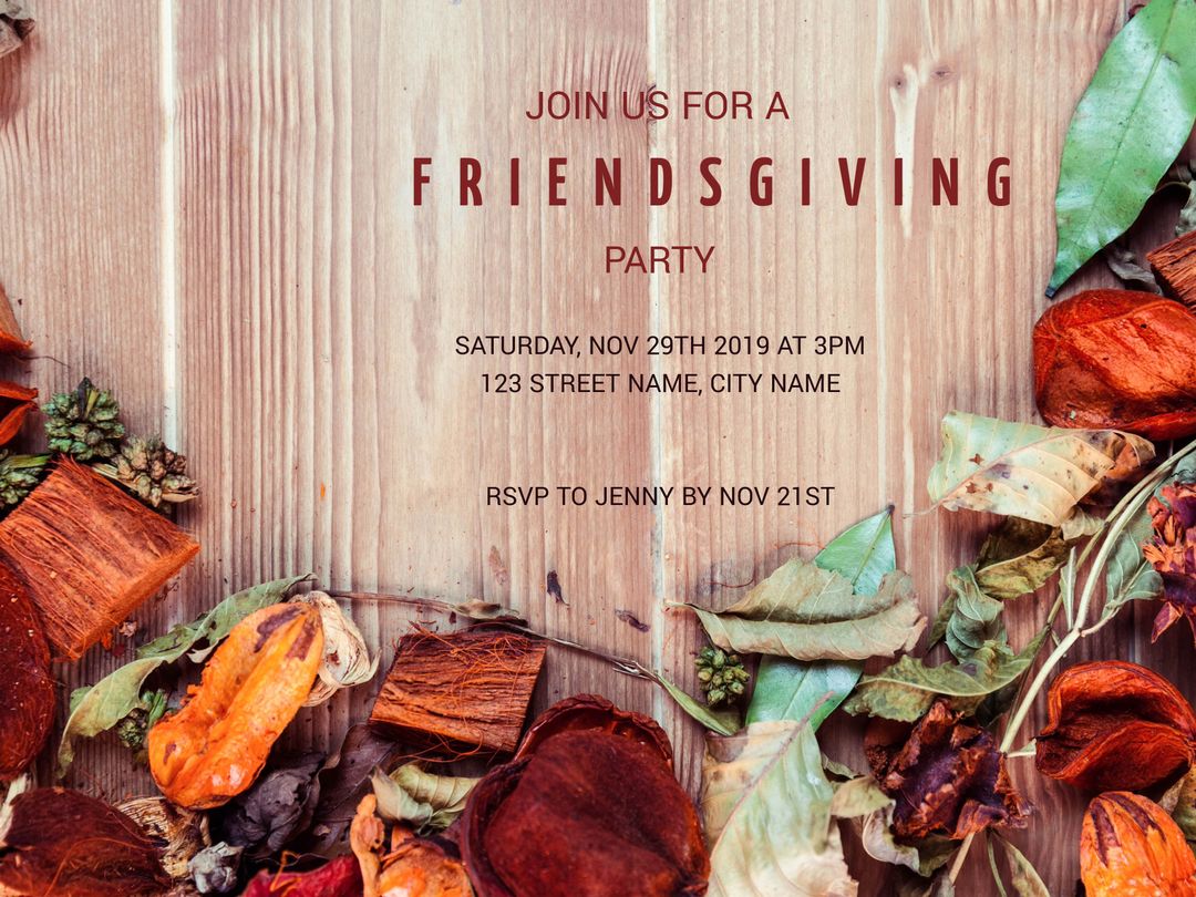 Autumn-themed Friendsgiving Party Invitation with Dried Leaves - Download Free Stock Templates Pikwizard.com