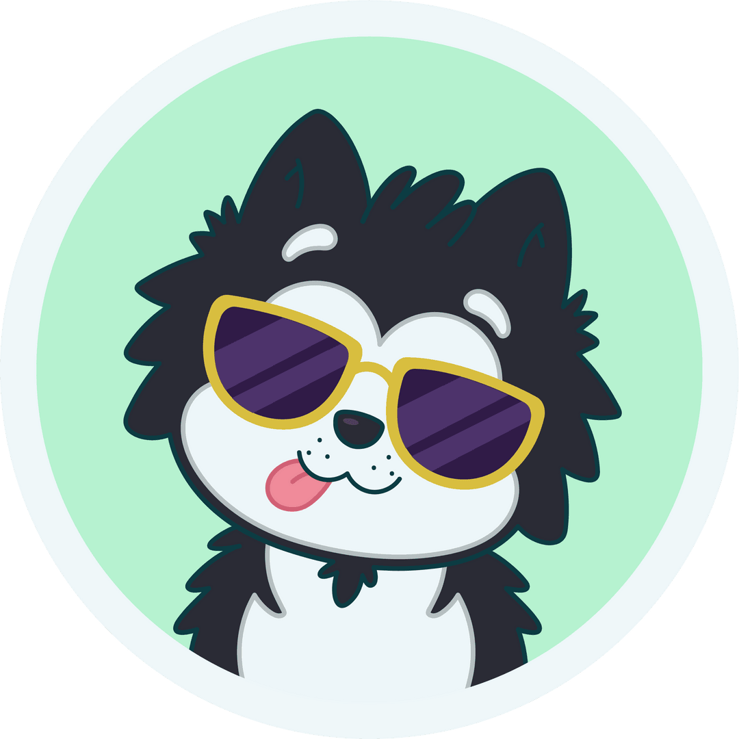 Cartoon Husky Wearing Sunglasses on Transparent Badge