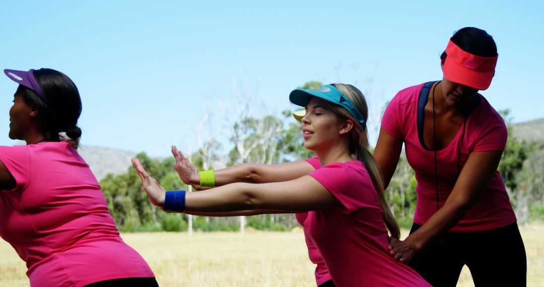 Women Team Stretching in Outdoor Pink Outfit Workout Session - Free Images, Stock Photos and Pictures on Pikwizard.com