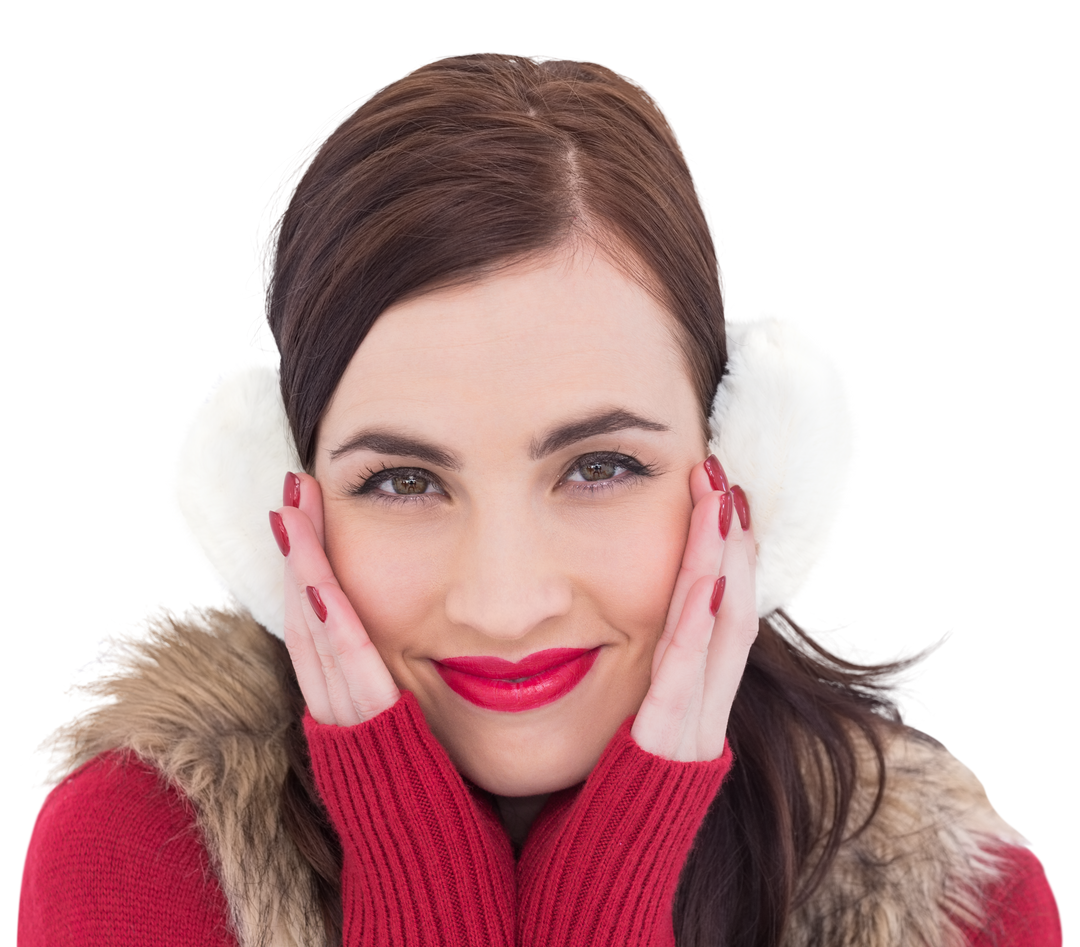 Brunette With Earmuffs Smiling in Cozy Winter Clothing on Transparent Background - Download Free Stock Images Pikwizard.com