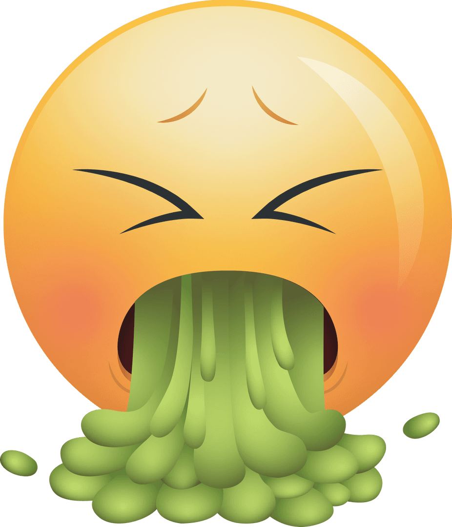 Big Yellow Vomiting Emoji on Transparent Background