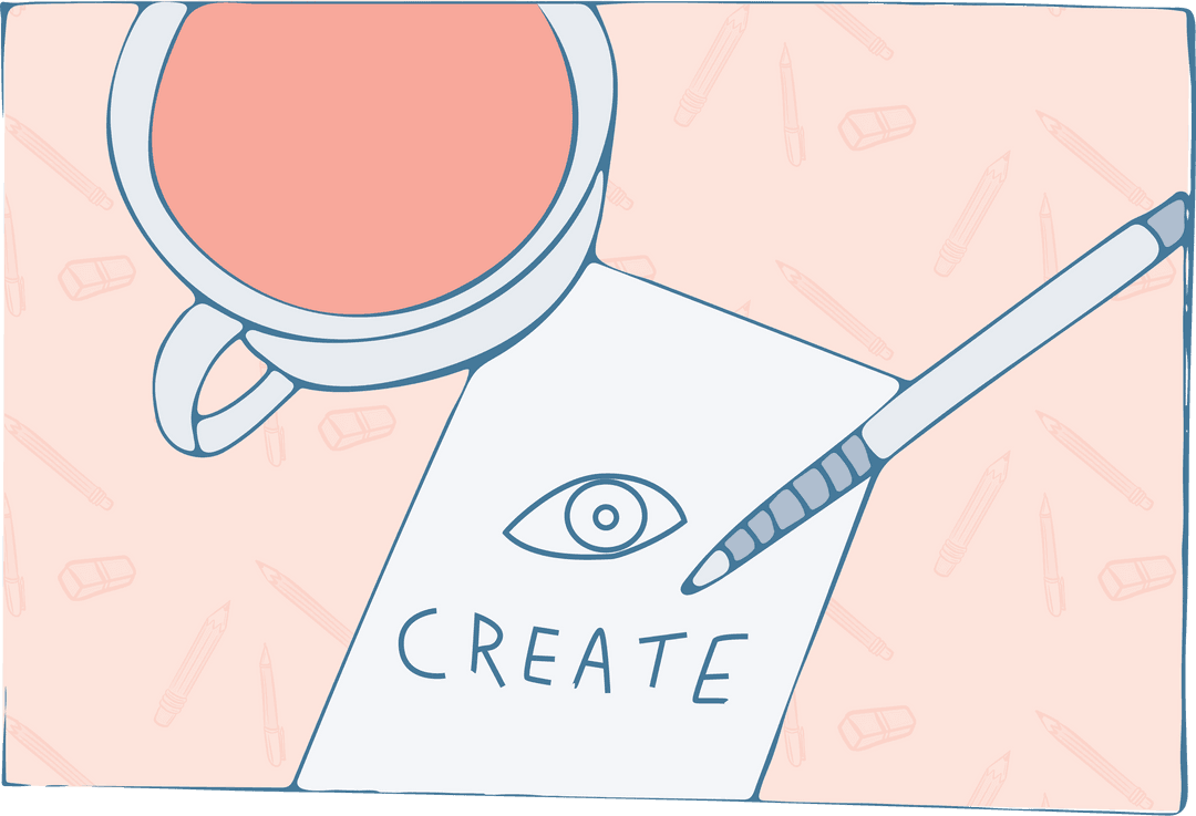 Create Card with Coffee and Pen on Transparent Background