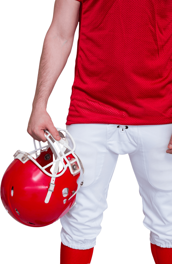 Male Football Player Holding Helmet in Transparent Background