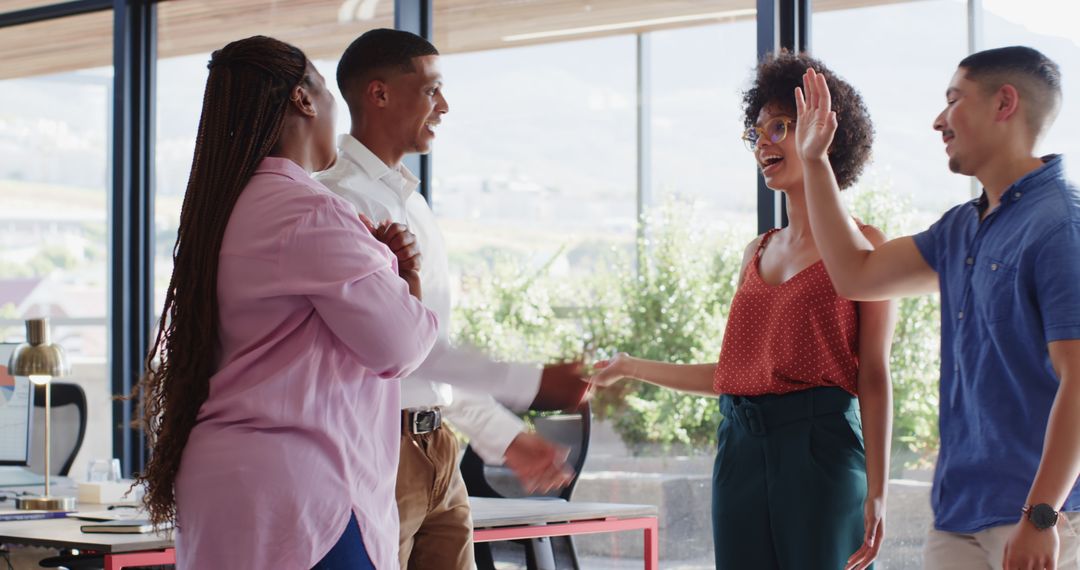 Colleagues Brainstorming and Collaborating in Modern Office Interior