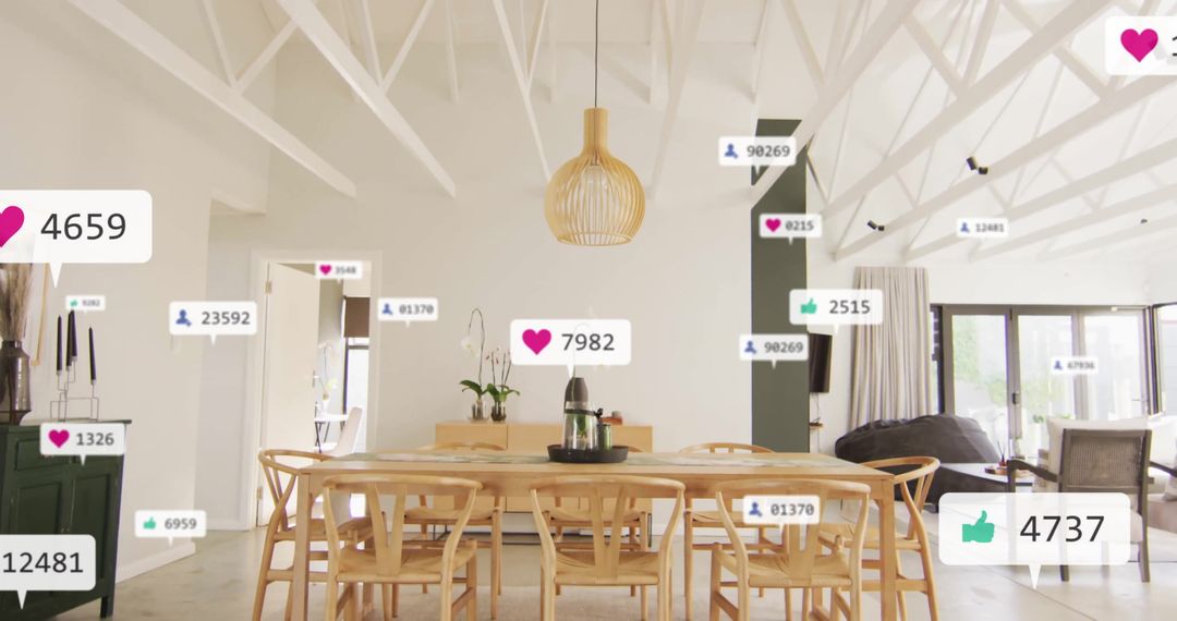 Digital Interaction Icons Float in Modern House Interior