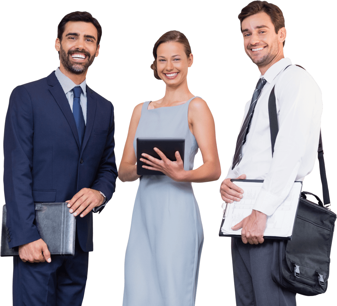 Transparent Trio Business Professionals Smiling with Confidence