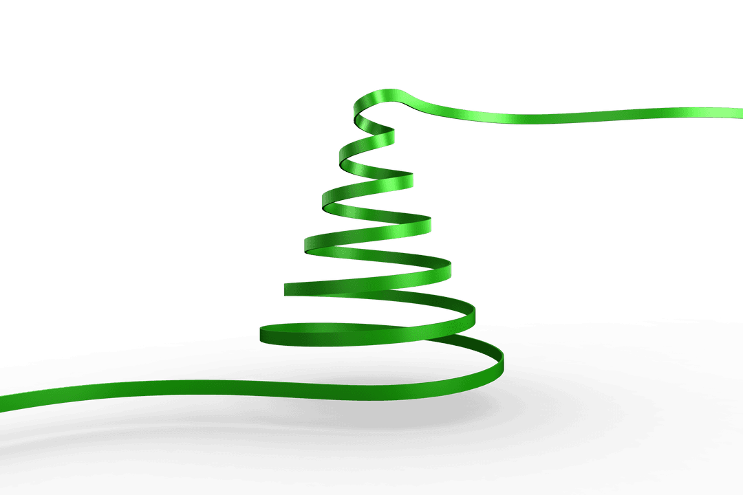 Transparent Green Ribbon Forming Christmas Tree on Clear Background