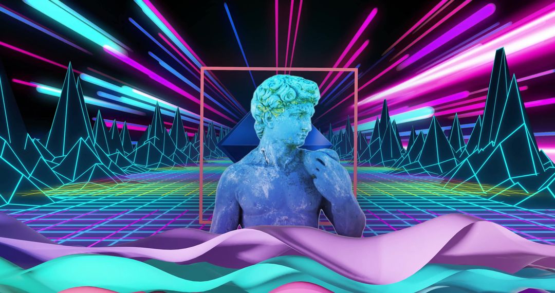 Futuristic Neon Digital Art Featuring Classic Sculpture