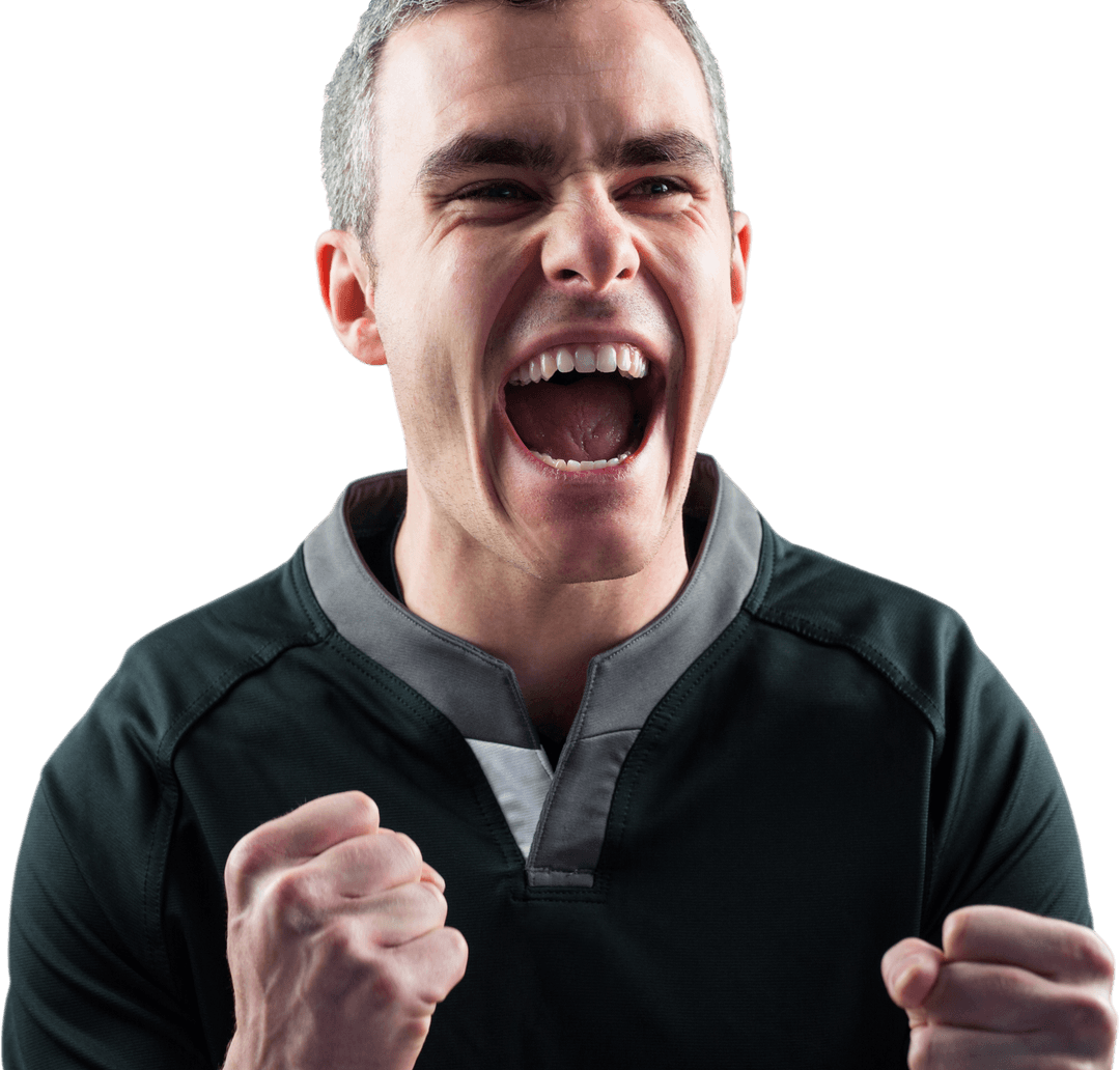 Transparent Yelling Rugged Rugby Player Celebrating Victory