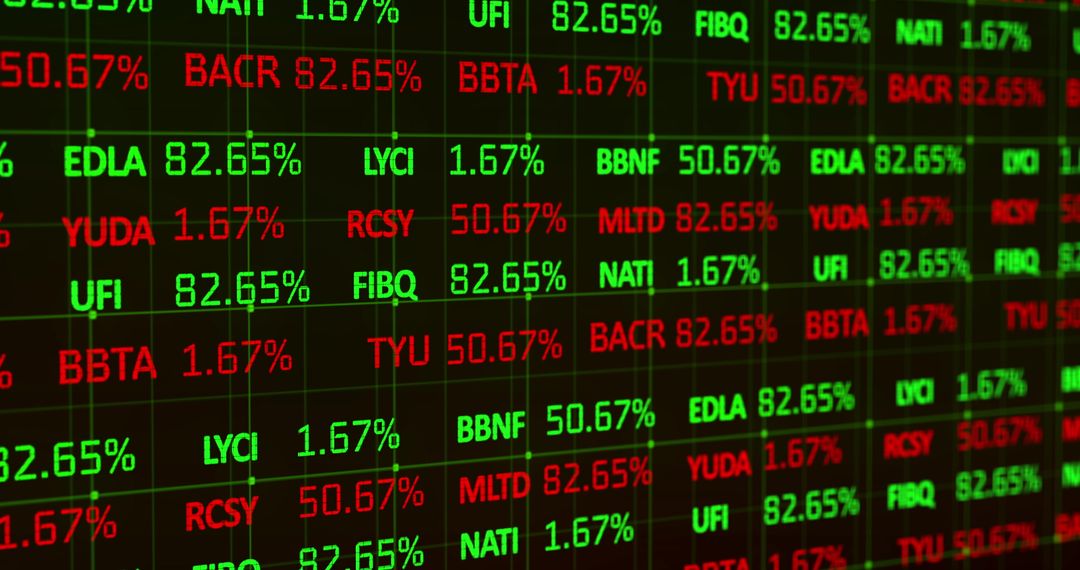 Dynamic Stock Market Data Display in Red and Green - Free Images, Stock Photos and Pictures on Pikwizard.com