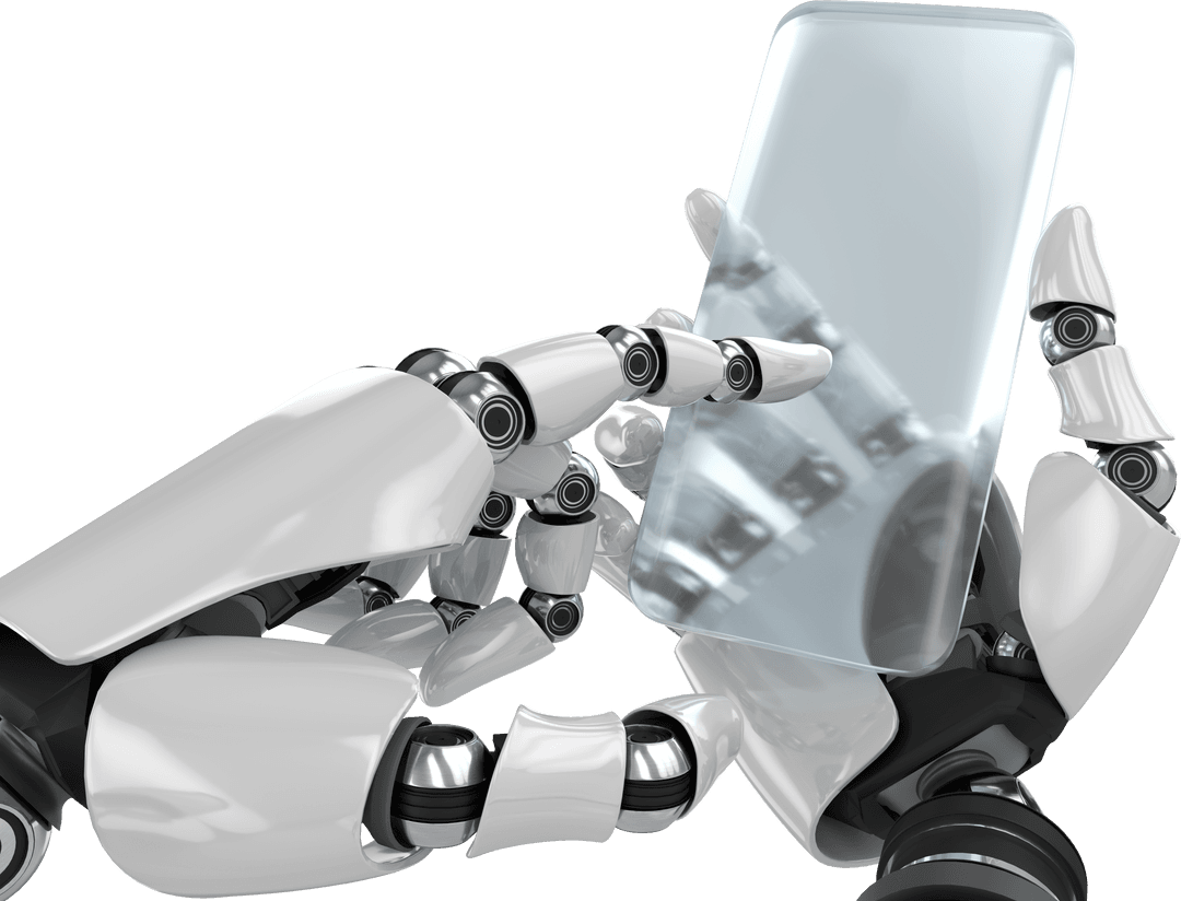 Close-Up Transparent Robotic Hand Holding Glass Panel