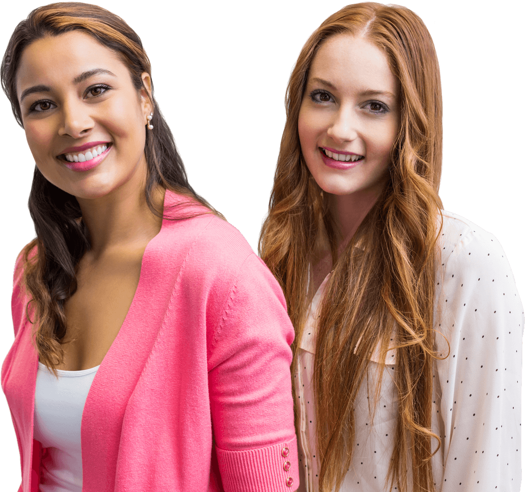 Two Women Smiling Confidently on Transparent Background
