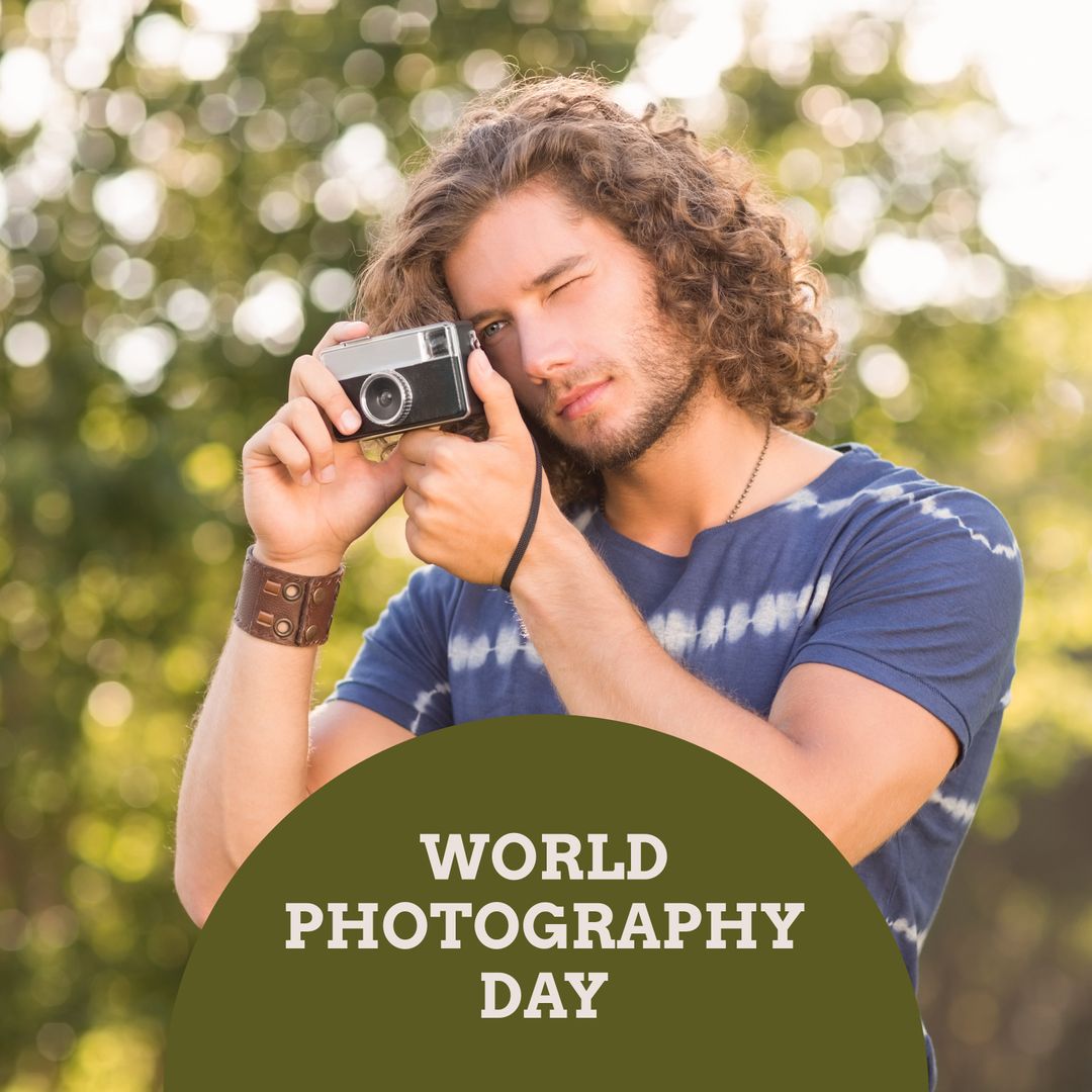 Young Man Enjoying Photography in Nature Park