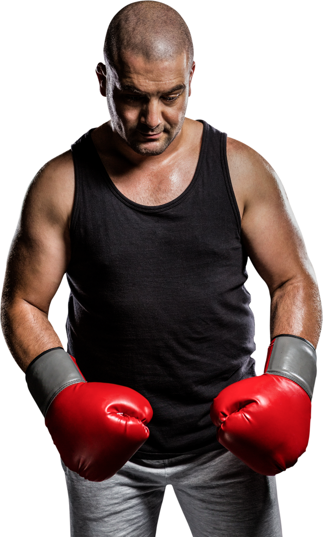 Transparent Boxer Wearing Red Gloves in Introspective Pose - Download Free Stock Images Pikwizard.com