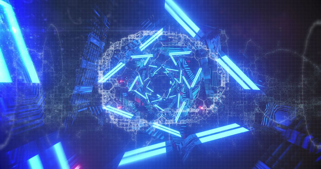 Futuristic Neon Technology with Rotating Lights and Brain Waves