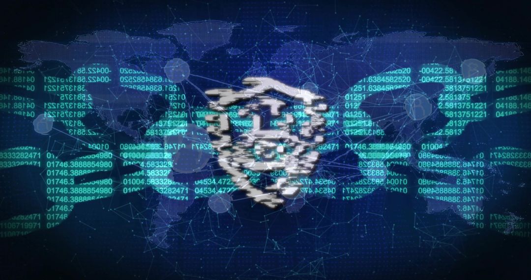 Digital Glitching Bank Symbol with Global Network Background