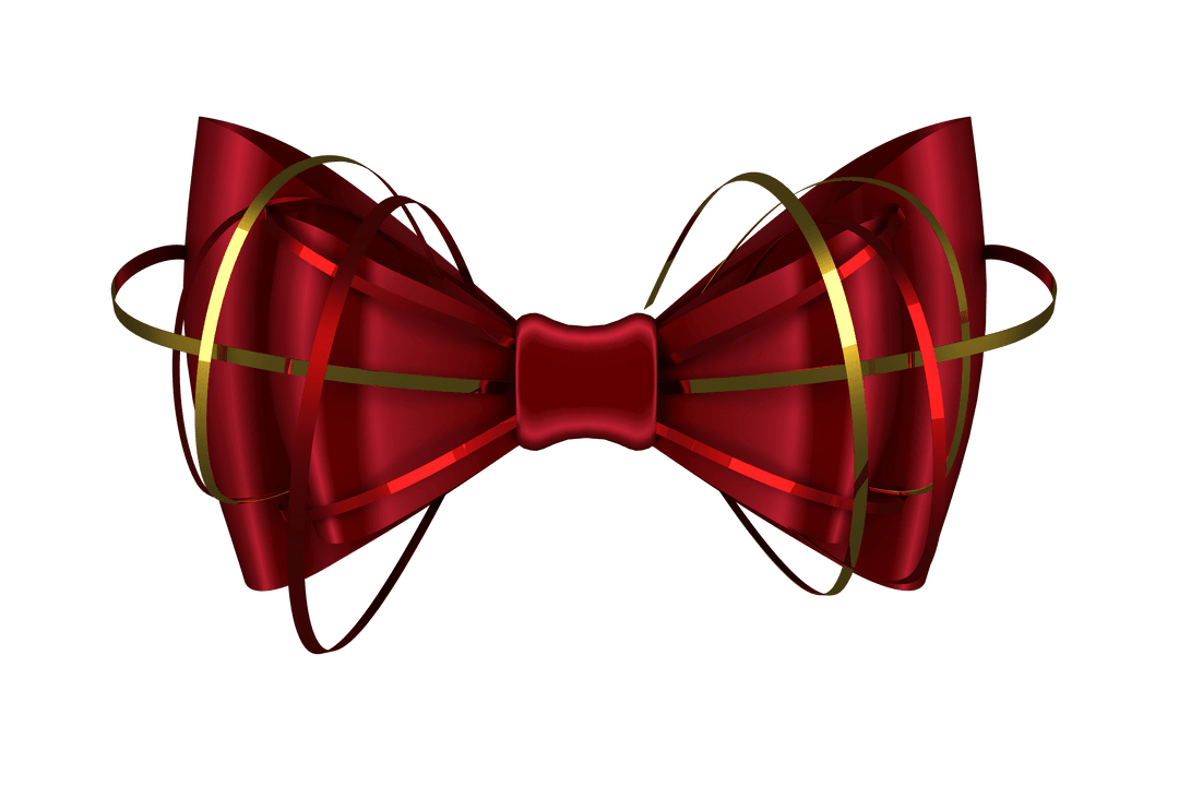 Red Christmas Ribbon Bow with Gold Accents on Transparent Background