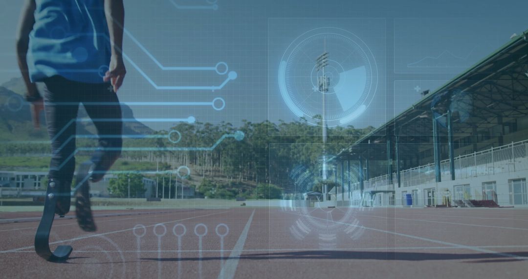 Paralympic Athlete on Track with Digital Analytics Overlay