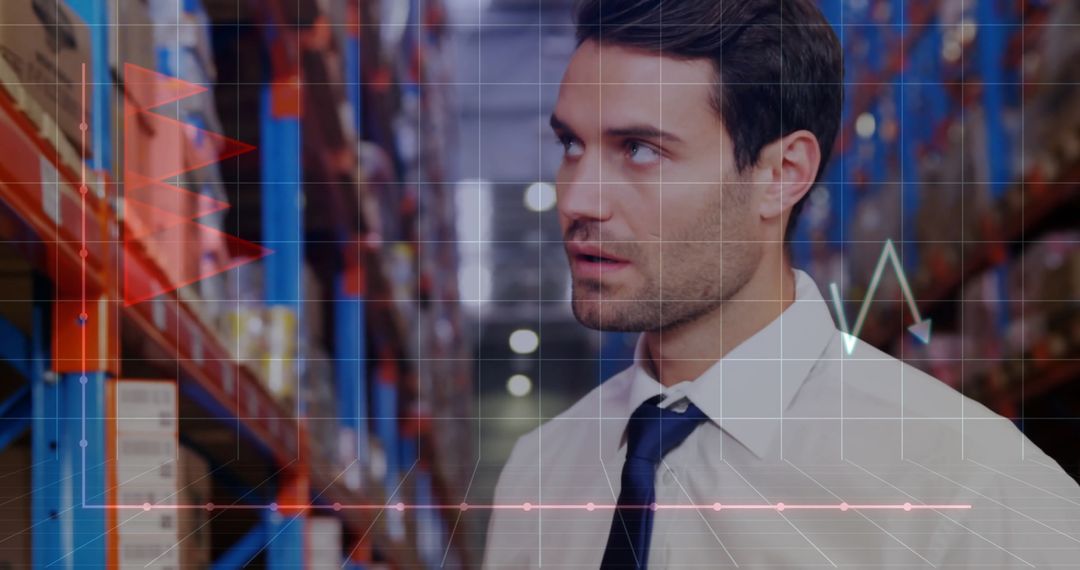 Warehouse Worker Analyzing Digital Financial Metrics on Tablet