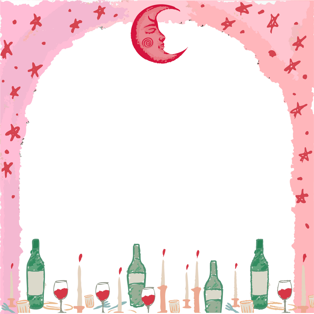Transparent Celestial Pink Arch with Red Moon and Drinkware
