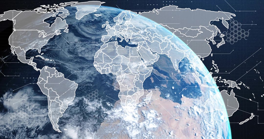 High-Tech Rotating Earth with Digital Borders and Data Nodes