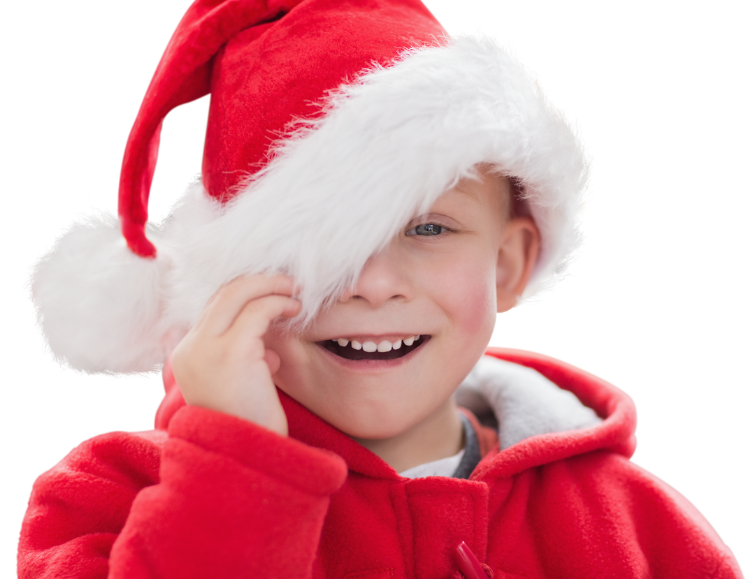 Smiling Boy in Santa Hat Transparent Celebrating Christmas - Download Free Stock Images Pikwizard.com