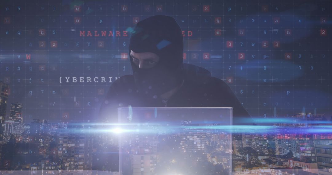 Mysterious Hacker in Urban Cybersecurity Breach Concept