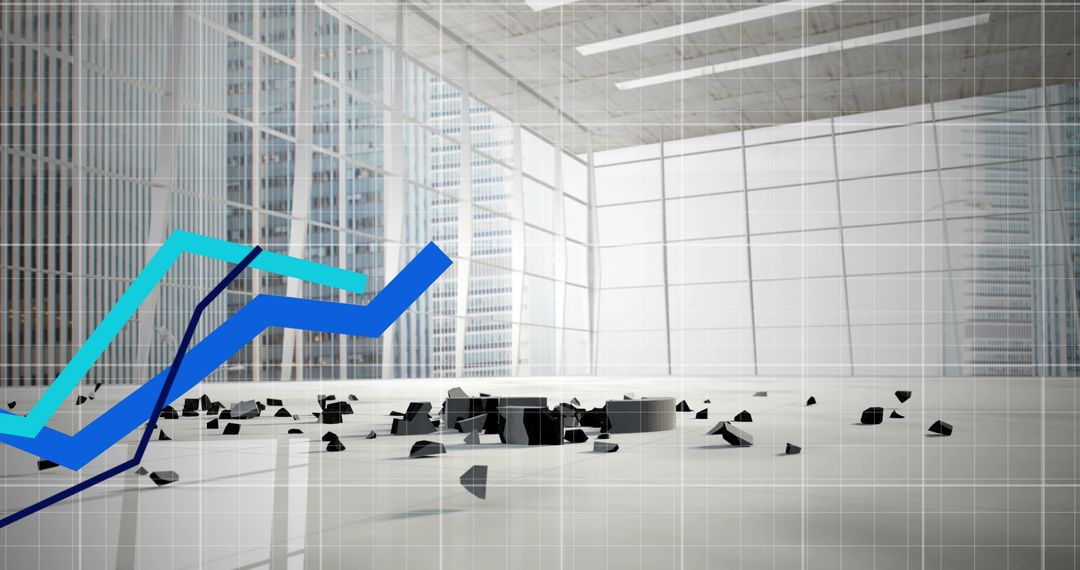 Futuristic Graph Descending Through Floor Symbolizing Market Volatility