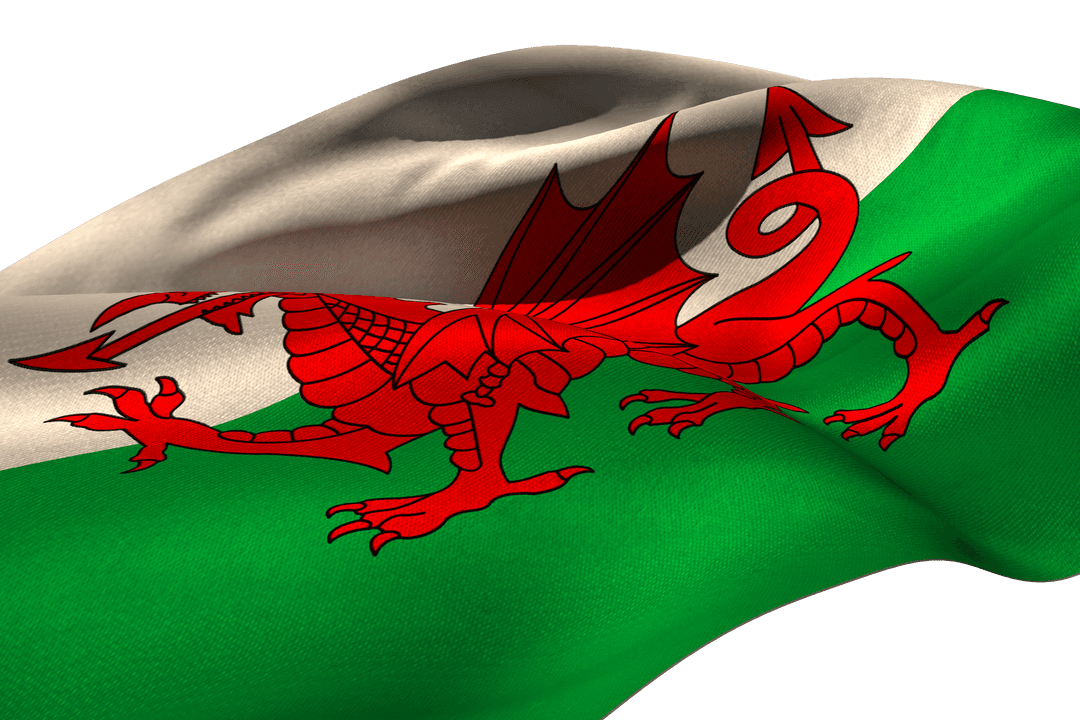 Transparent Waving Welsh Dragon Flag Symbolizing National Pride
