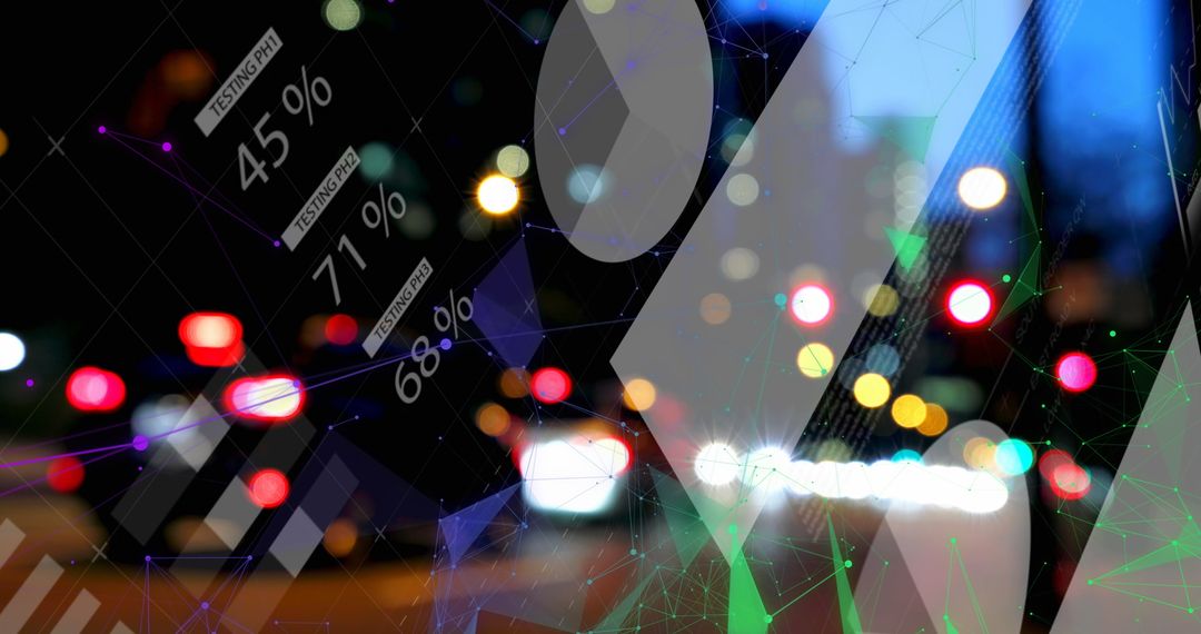 Futuristic Data Visualization Over Blurred Cityscapes