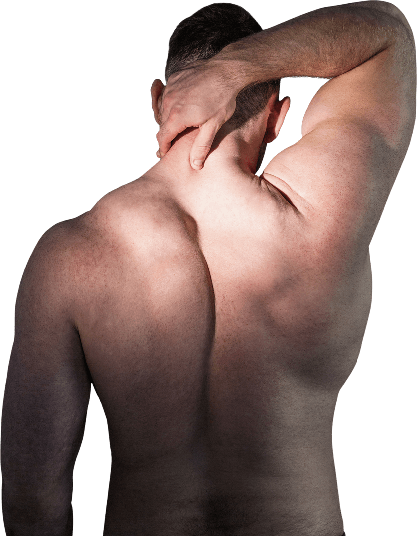 Athletic Man Rubbing Neck Relieving Pain With Transparent Background