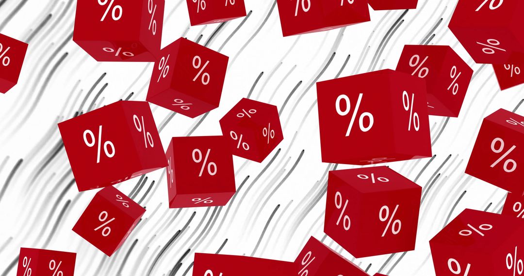 Falling Red Percentage Cubes with Abstract Background