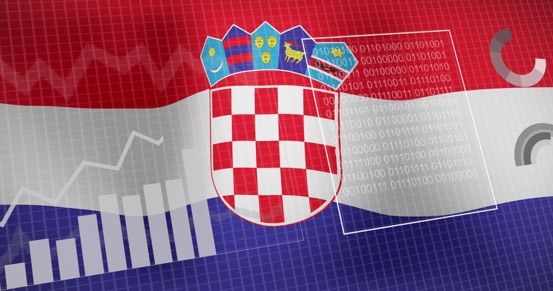 Digital Analytics Overlaid on Croatian Flag for Data Insights