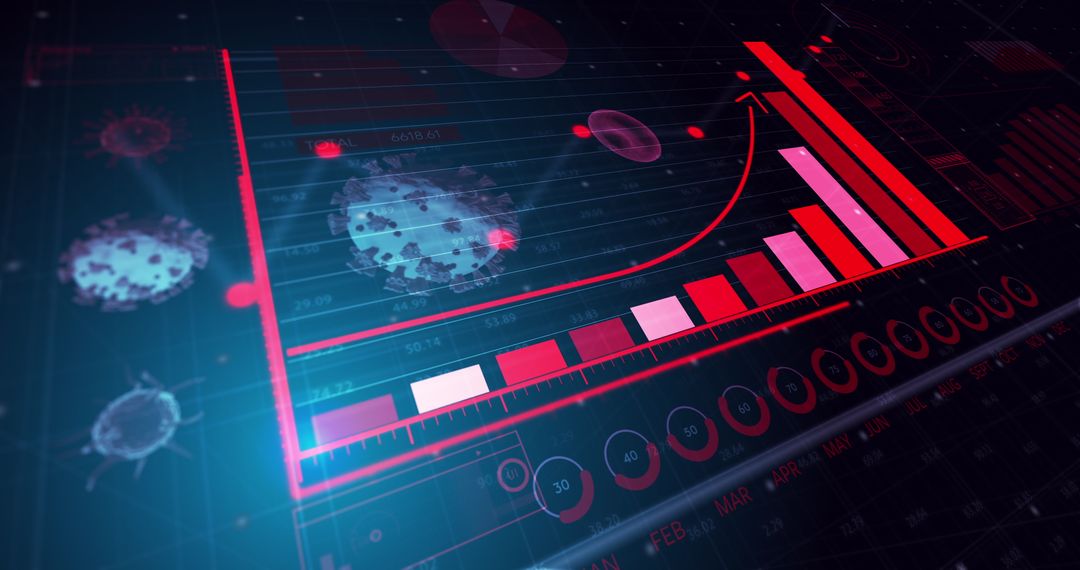 COVID-19 Cells with Data Visualizations on Digital Screen