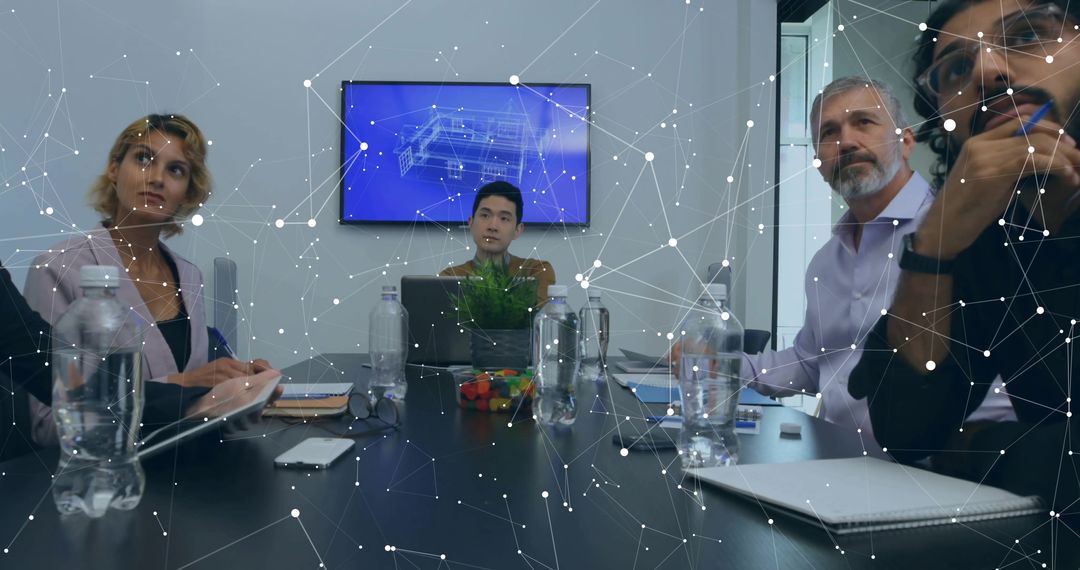 Business Team Collaborating in Modern Meeting Room with Technology