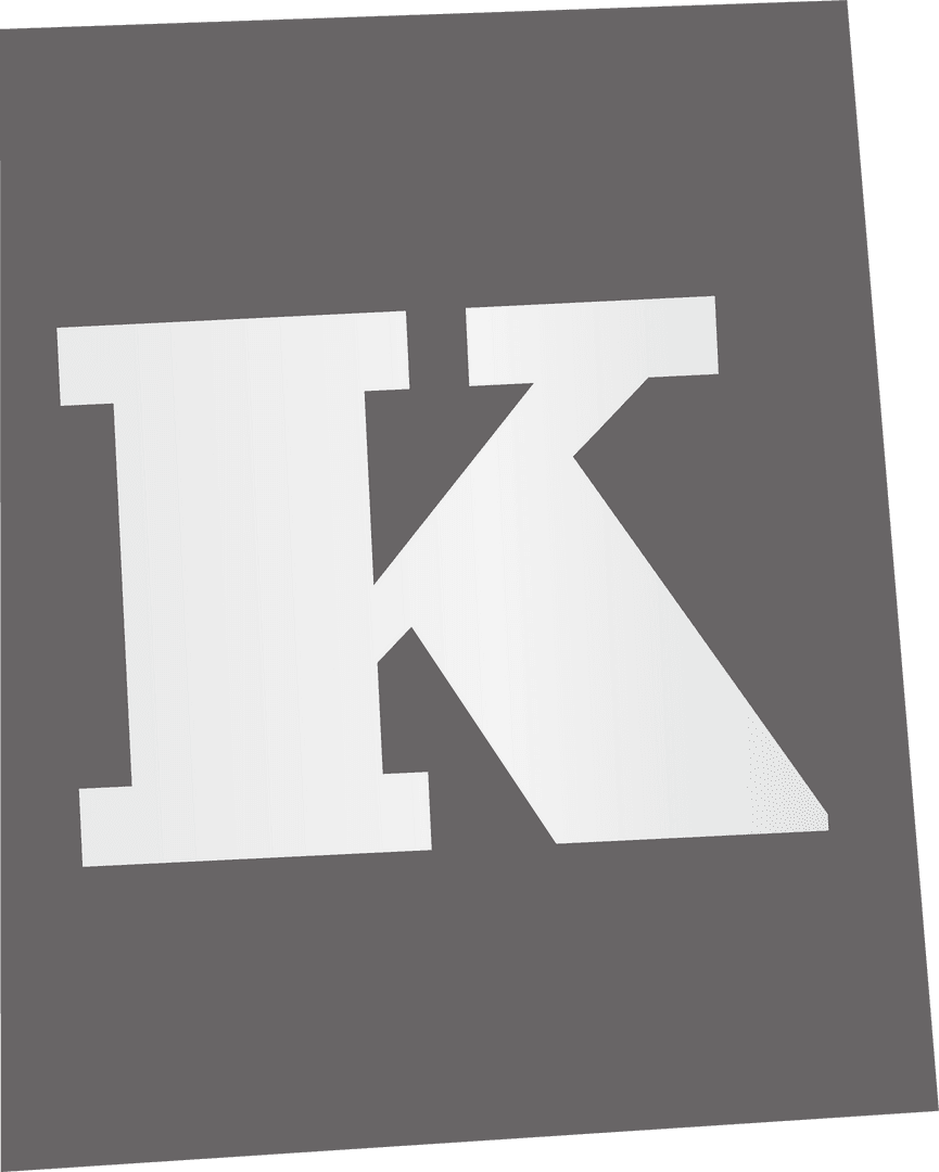 Floating Stylized Letter K on Gray Plane with Transparent Background