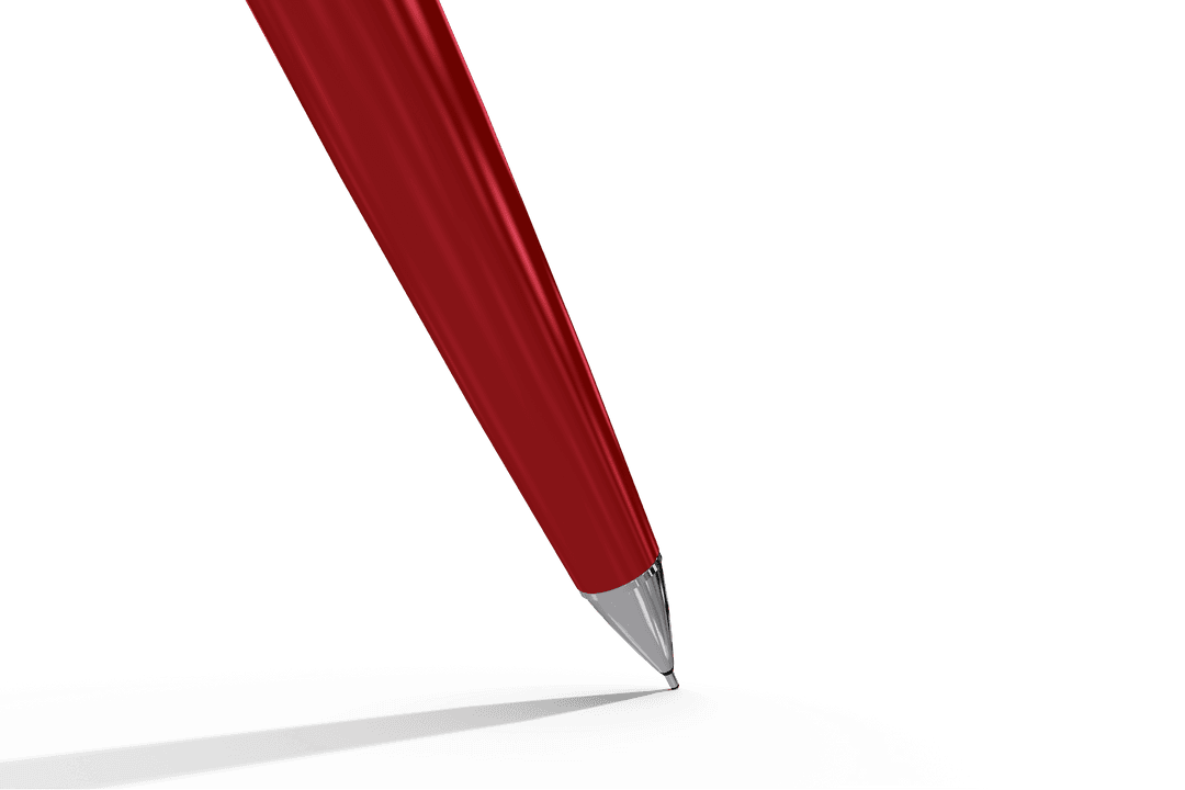 Close-Up of Red Metallic Ballpoint Pen on Transparent Background