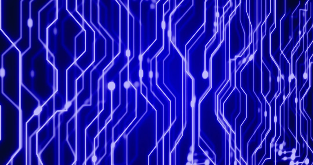 Abstract Blue Circuit Board with Neon Lines Digitally Created