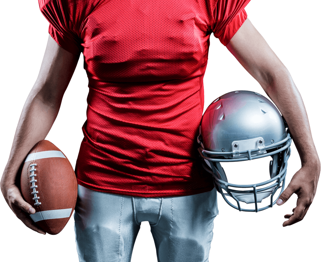 Transparent Midsection of Football Player Carrying Ball and Helmet