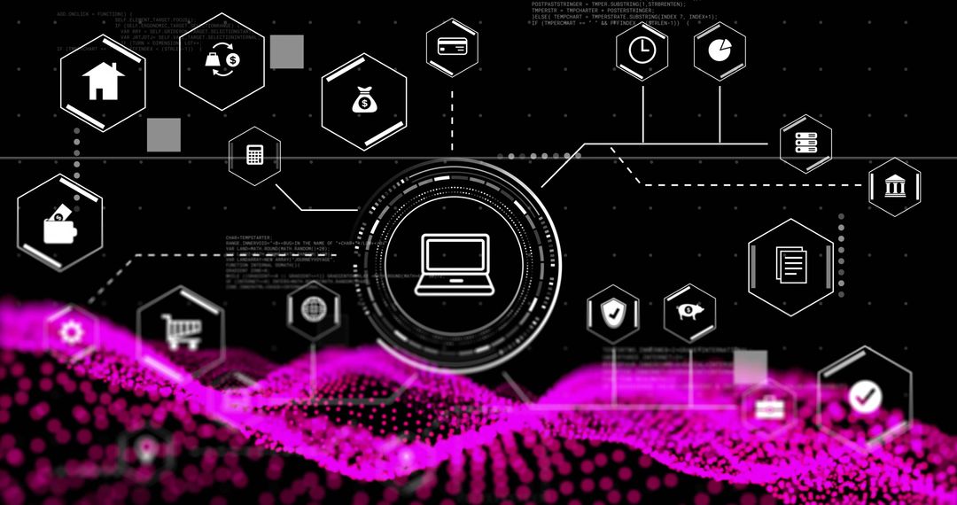 Futuristic Digital Network with Finance and Data Icons