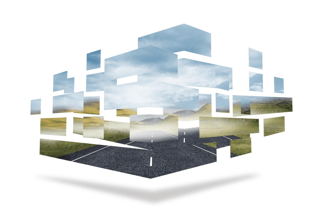 Transparent Abstract Road Across Fragmented Landscape